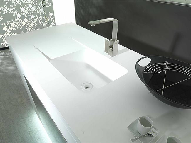 JIJ Solid Surface encimera de baño con fregadero integrado