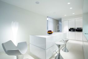 JIJ Solid Surface cocina moderna con muebles de color blanco